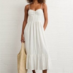 American Eagle Outfitters White Striped Midi Dress wore once